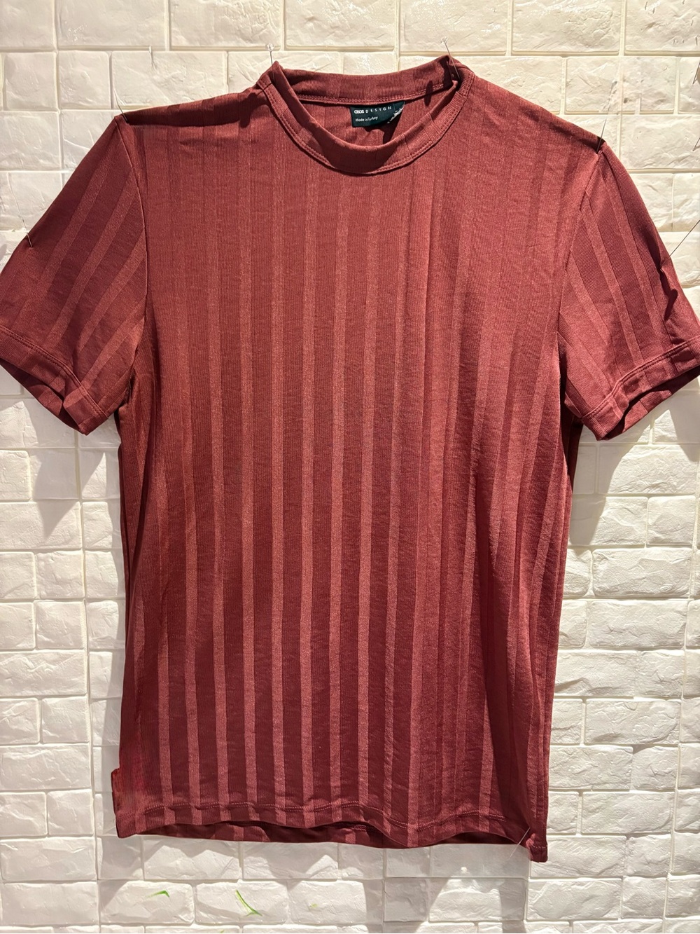 ASOS Men's Vertical Stripe Short-Sleeve Tee - Rust Red